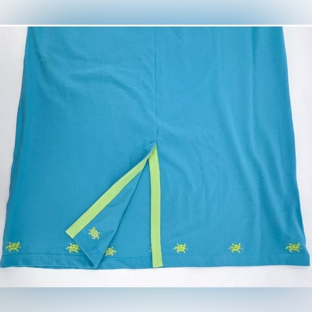 The Quacker Factory Skirt 2X Blue Green Turtle Maxi A-Line Elastic Slit - Picture 3 of 5